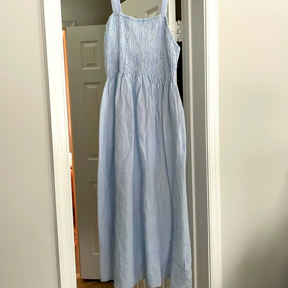 JCrew blue and white striped midi sun dress